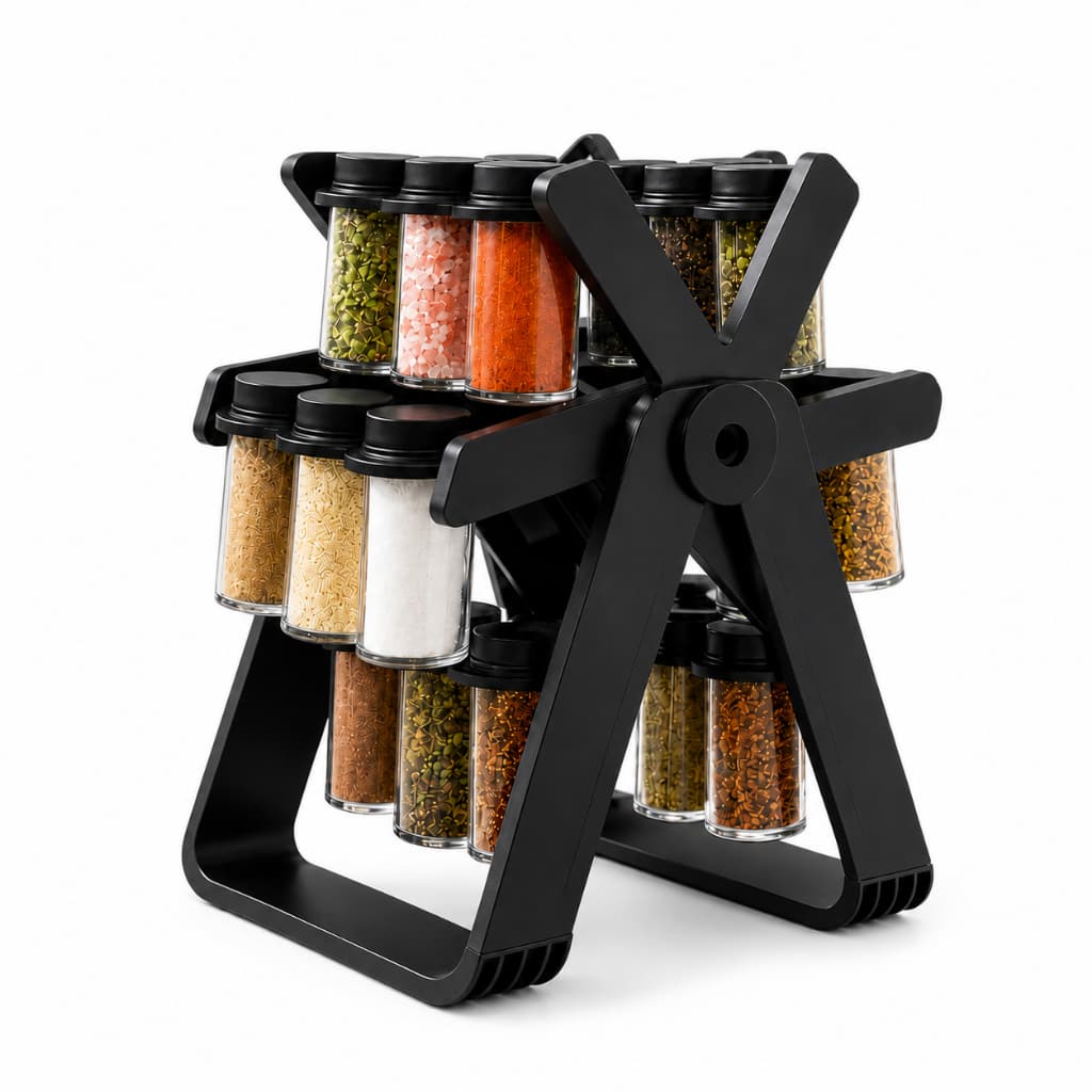 Porta Temperos Carrossel 18 Potes de Vidro 85ml com Tampa Dosadora Organizador de Condimentos