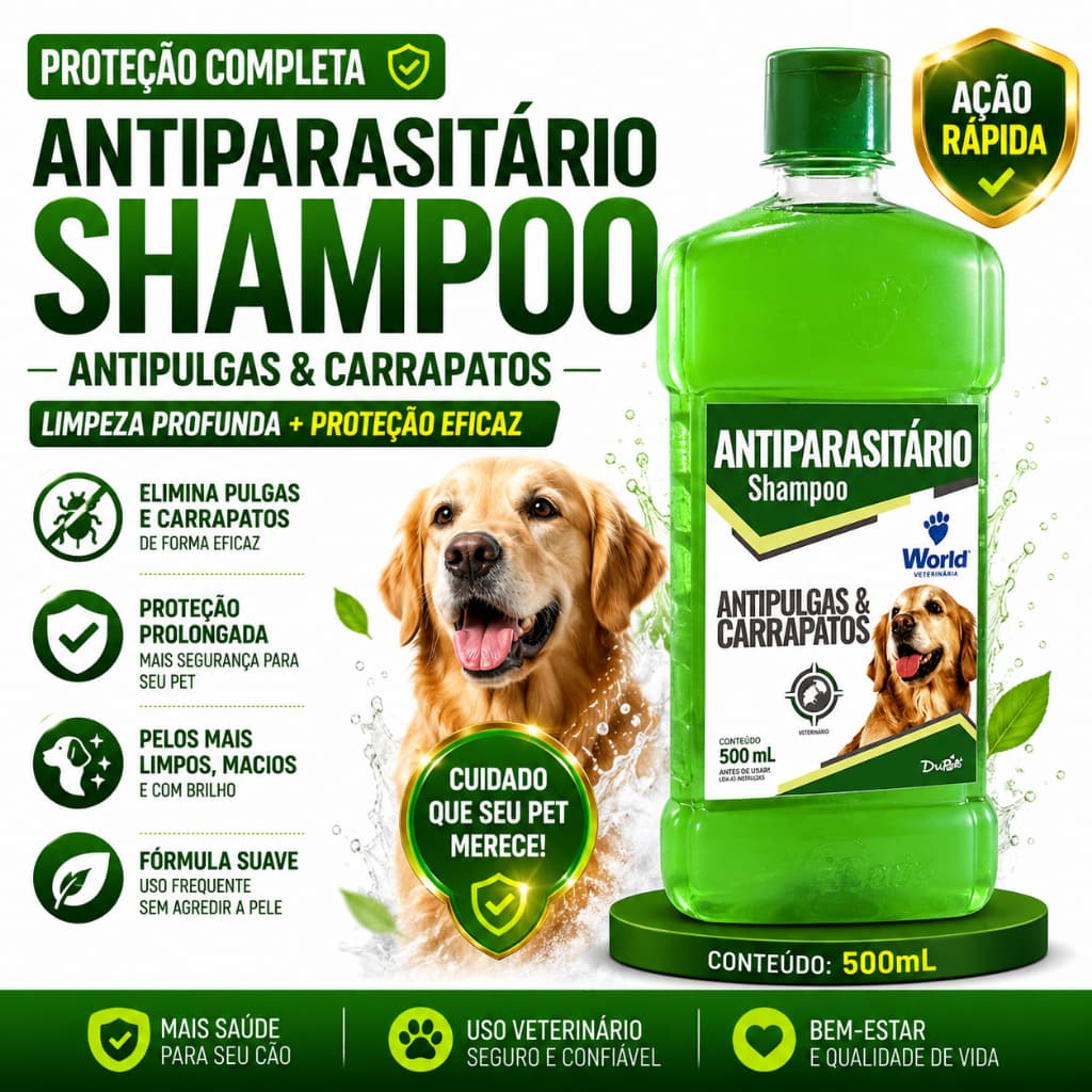Shampoo Antiparasitário World Veterinária Dug's Antipulgas e Carrapatos para Cães