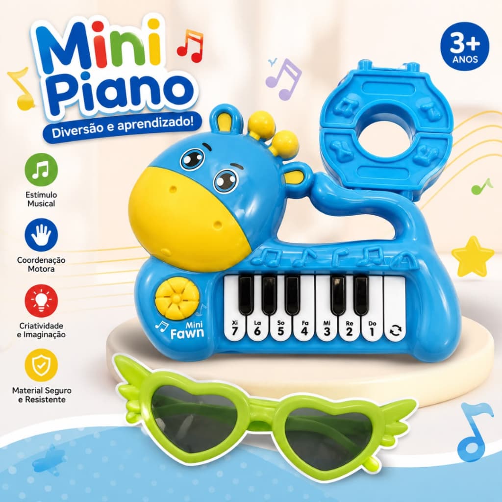 Brinquedo Teclado Mini Piano com Oculos Instrumento Infantil Musical Brinquedo Educativo Divertido Toca Musica Som Bebe