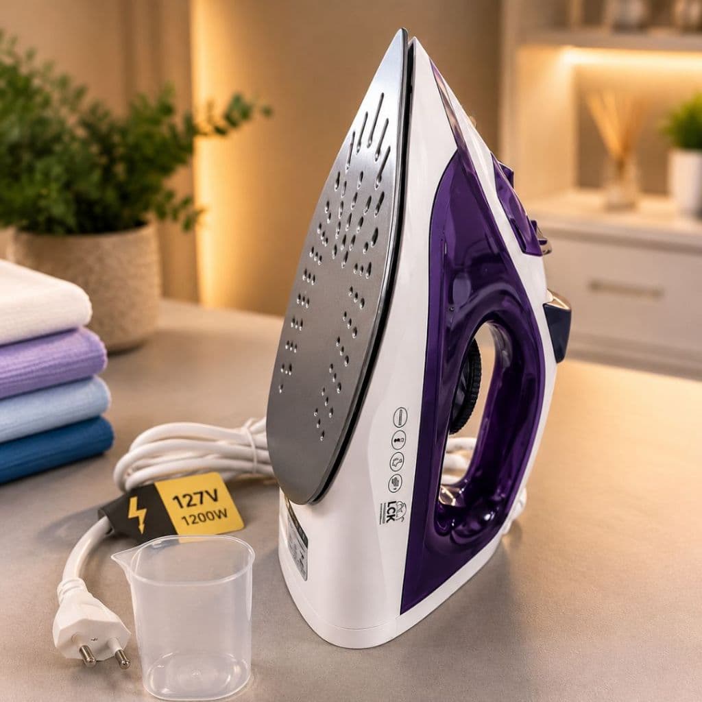 Ferro de Passar a Vapor 127V 1200W Base Antiaderente Controle de Temperatura Vapor Contínuo.Ele