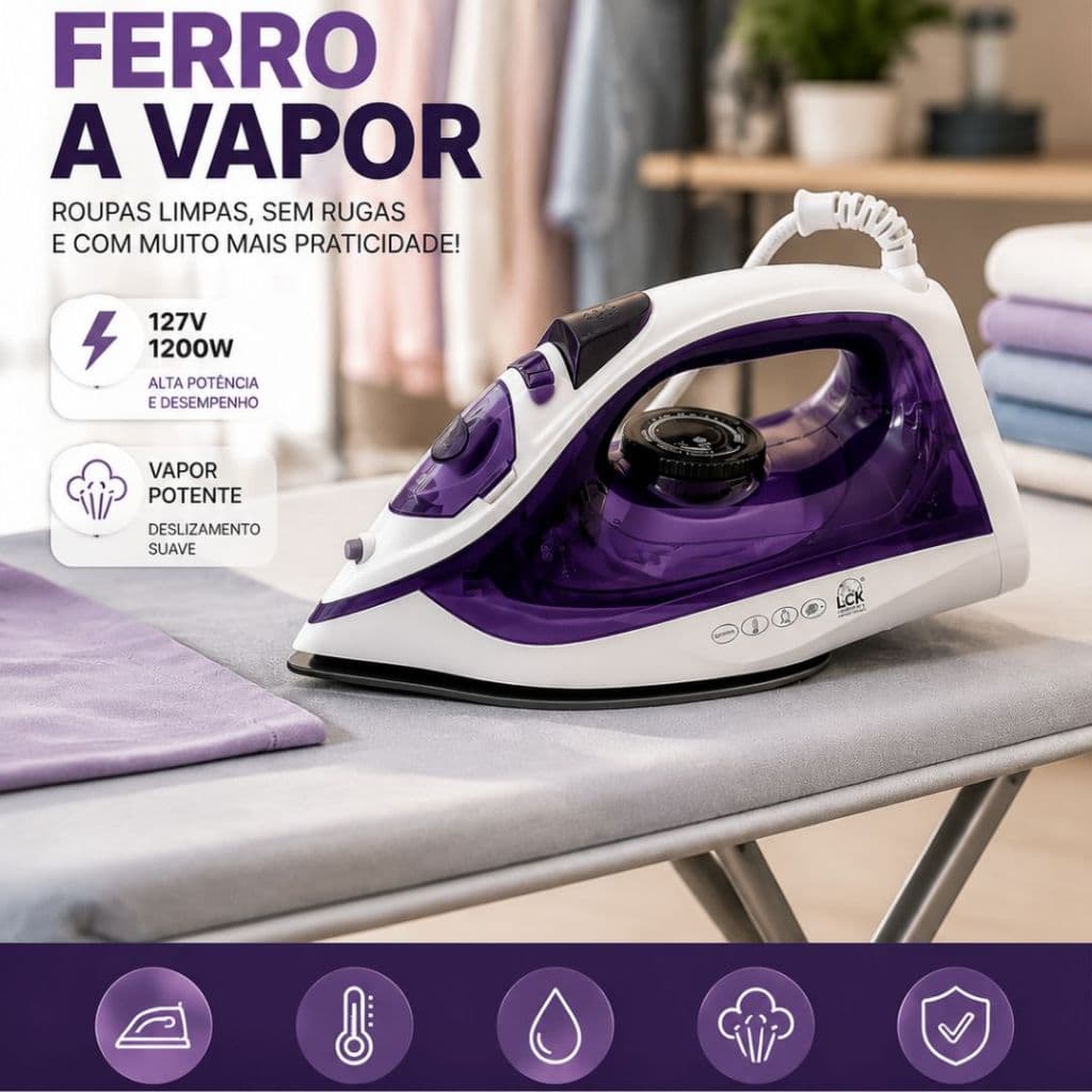 Ferro de Passar a Vapor 127V 1200W Base Antiaderente Controle de Temperatura Vapor Contínuo.St