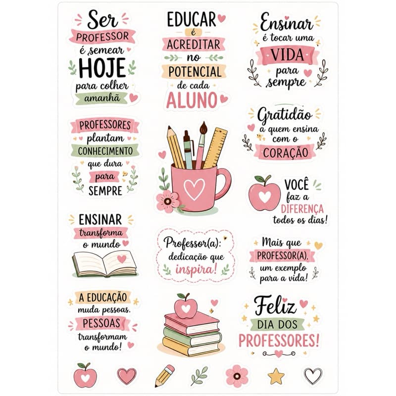 cartela adesivo Dtf UV dia dos Professores
