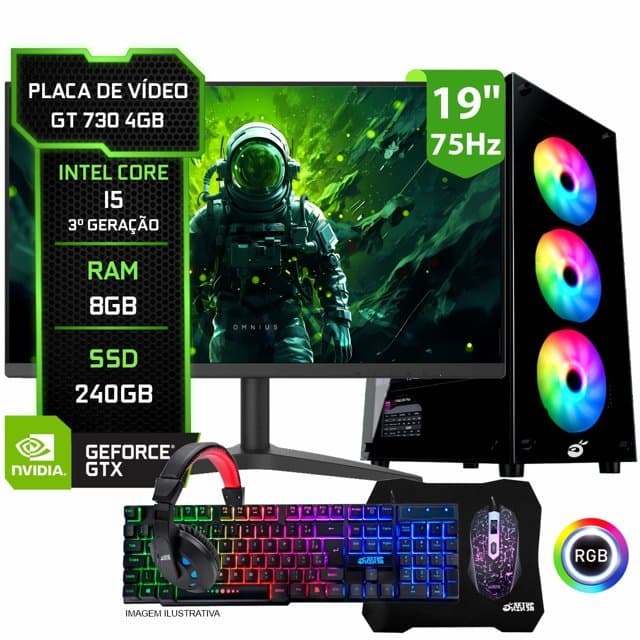 PC Gamer Barato Completo I5 3° 8gb Ddr3, Ssd 240gb, Placa de Vídeo 4gb + Monitor 19 + Combo Gamer