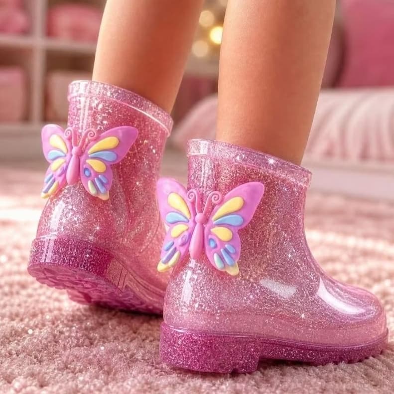 Galocha Infantil Borboleta Menina Bota Feminina Criança Leve Macia  Confortável