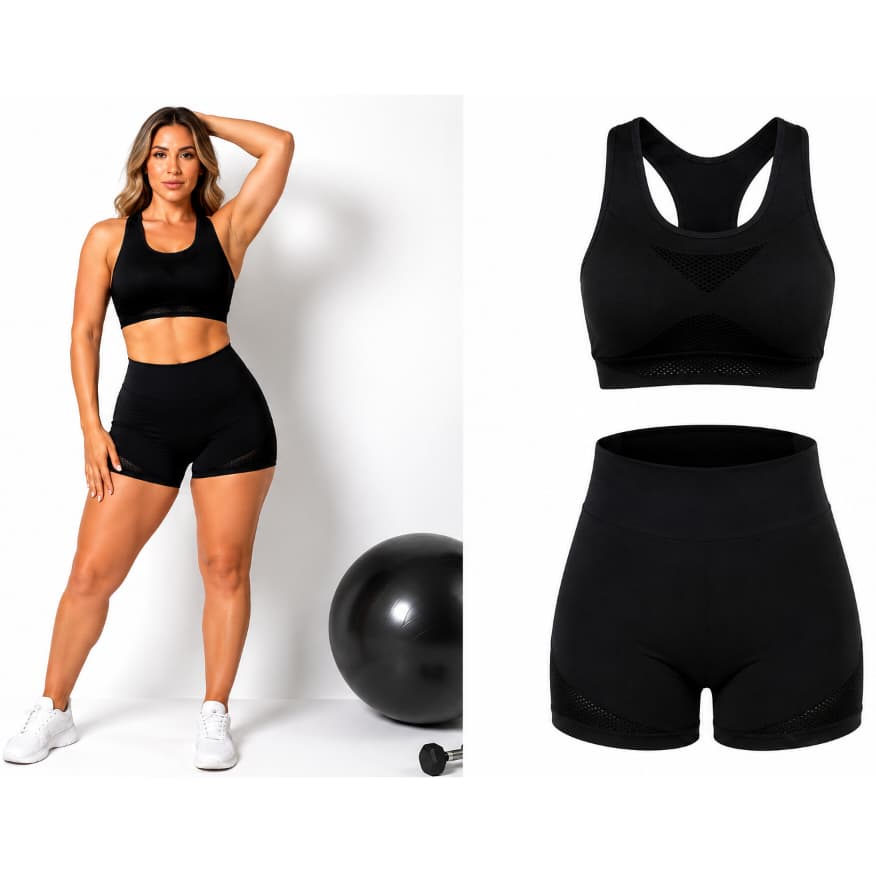 Conjunto Feminino Academia Top + Short Cintura Alta Fitness roupa academia feminina conjunto cintura alta
