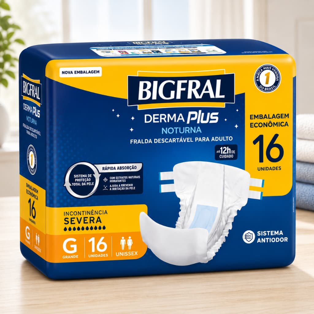 Fralda Geriátrica Bigfral Derma Plus Noturna G 16 Unidades