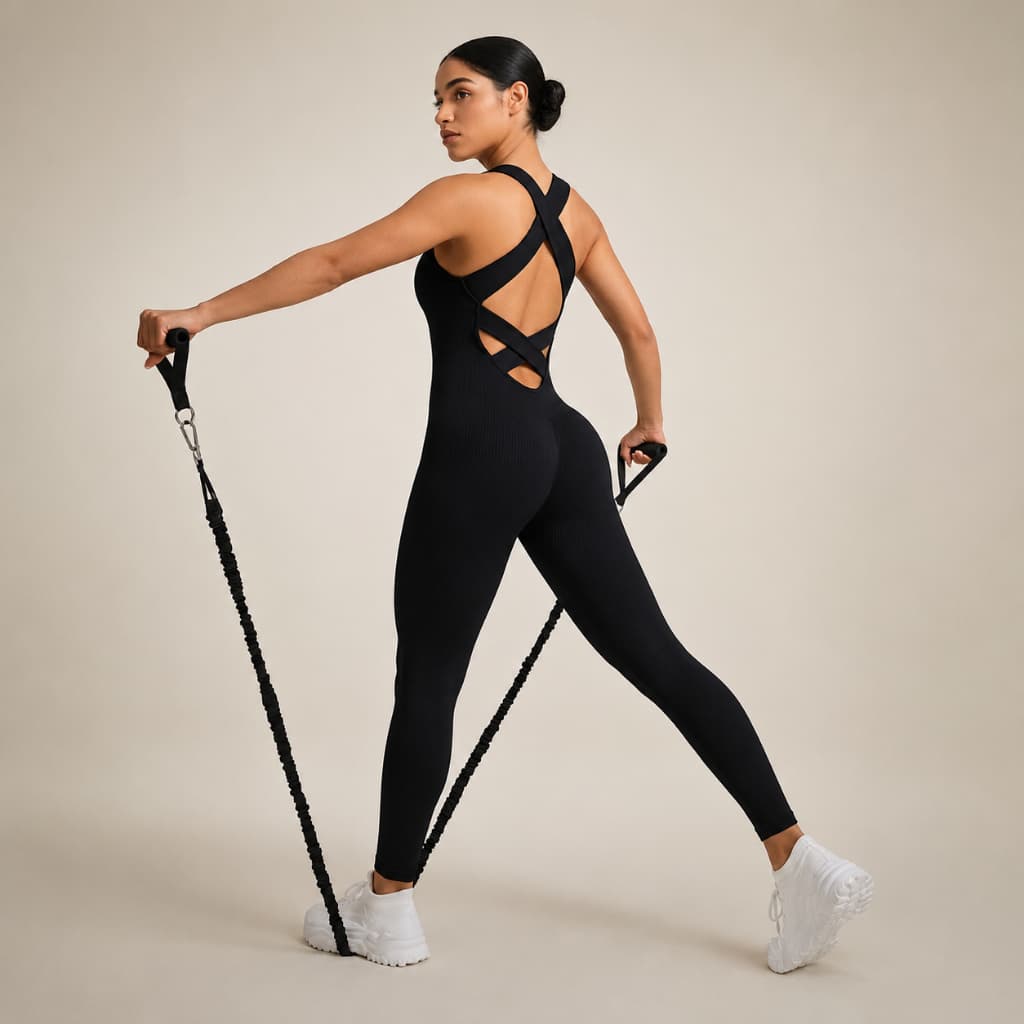 Macacão Suplex Feminino Longo Bojo Removível Fitness Alças Trancadas nas Costas Justo Confortavel Zero Transparencia