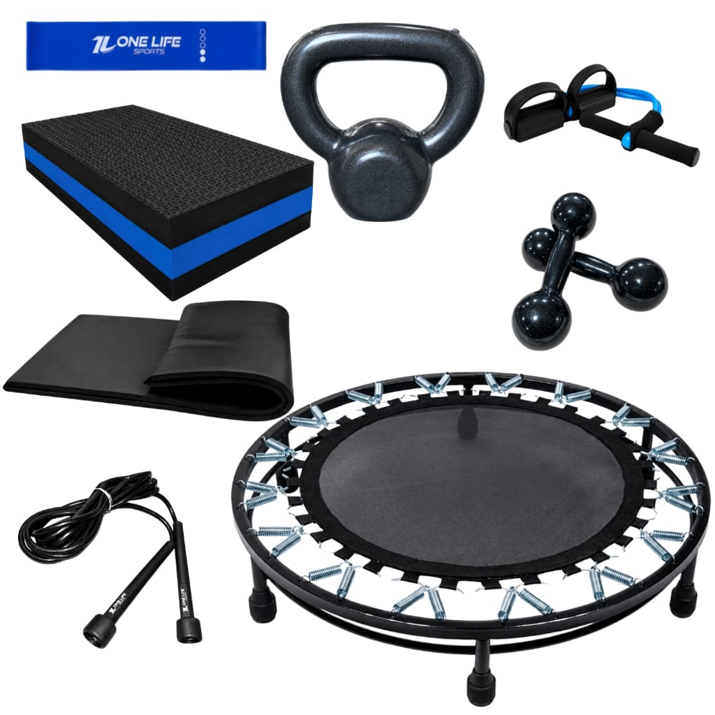 Kit Treino em Casa Halter 3kg Caneleira 3kg Step Colchonete Kettlebell 8kg Corda Funcional Completo