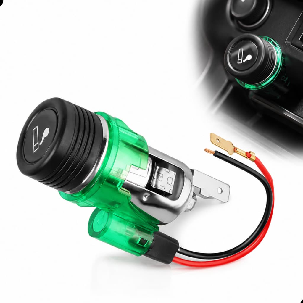 Acendedor Carregador  Cigarro  Plug 12v  Carro  Automotivo  Universal Isqueiro Acessorio Veicular Eletrico  Verde