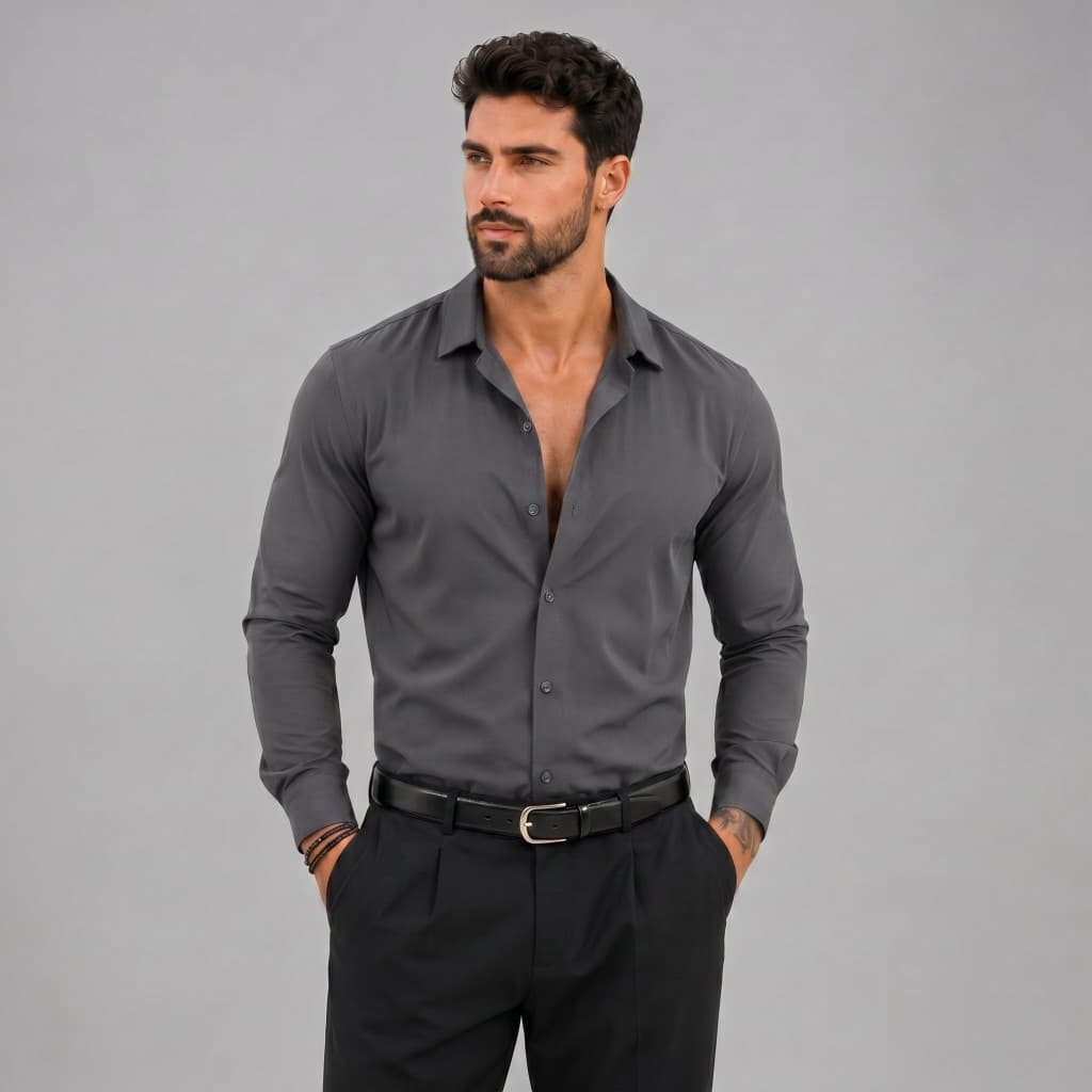 Camisa Social Slim Fit Masculina Manga Longa com Modelo Slim