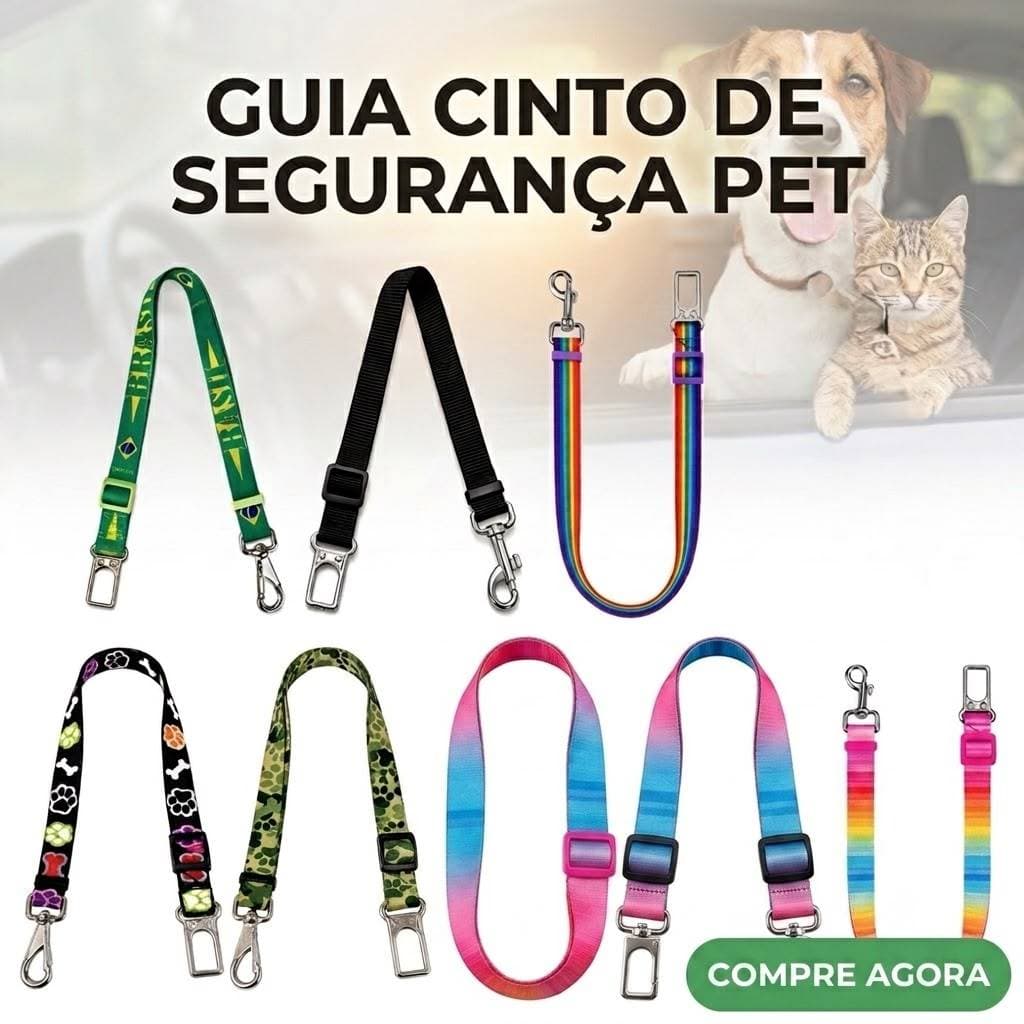 Guia Cinto Segurança Pet Coleira Universal Porte Cachorro Gato Diversas Cores de Guia Cinto pet