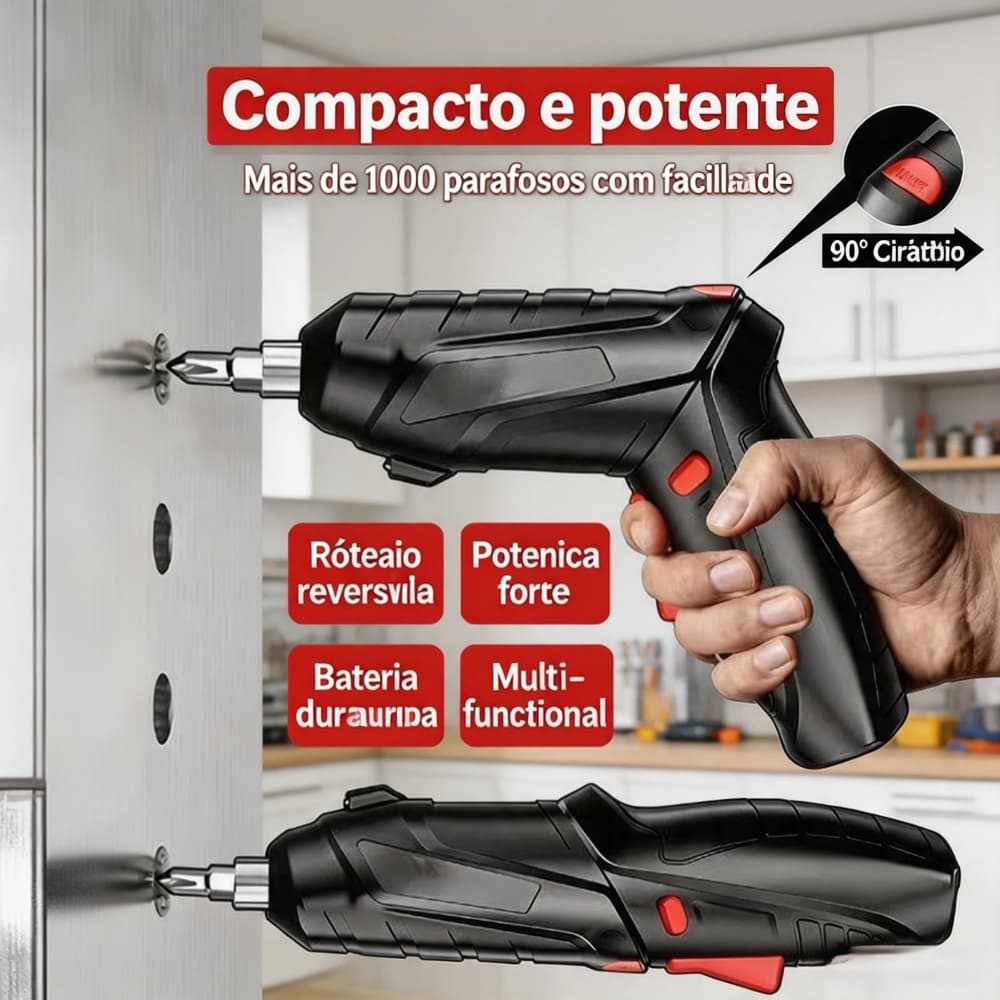 Parafusadeira Elétrica Resistente e durável Longa autonomia Furadeira Carregamento USB Leve e multifunctional Eficiente