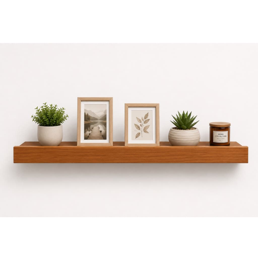 Prateleira Mdf 25mm Moderna Suporte Parede Invisivel 80x10cm com Aba Freijó