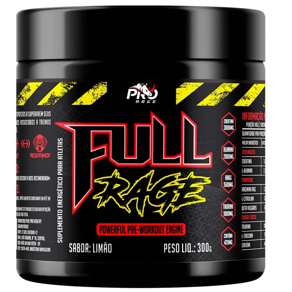 Pre Treino Full Rage Pro Rage 300g Pote para Energia e Foco Intenso no Treino