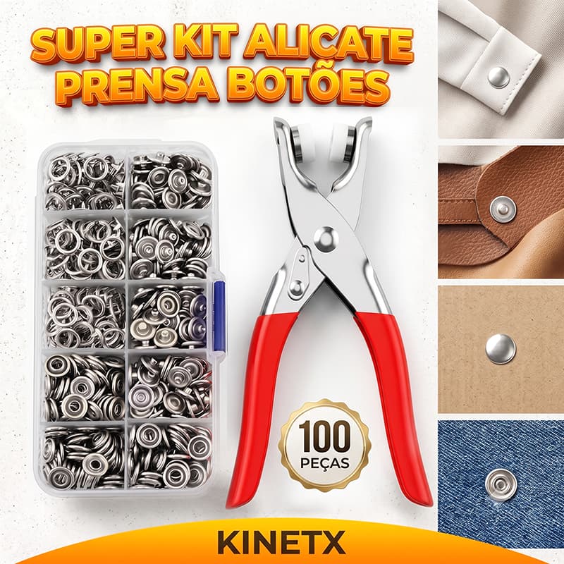 Alicate Aplicador 100 Botões de Pressão de Metal para Roupas Costura e Artesanato  Kit Completo Prático