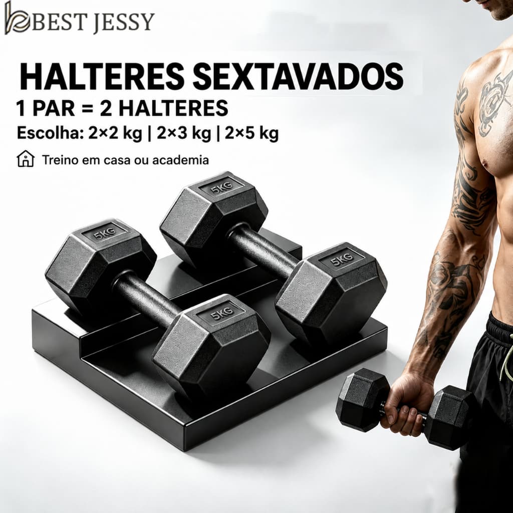 Par Halteres Sextavados emborrachados 2/3/5kg Treino Casa Academia