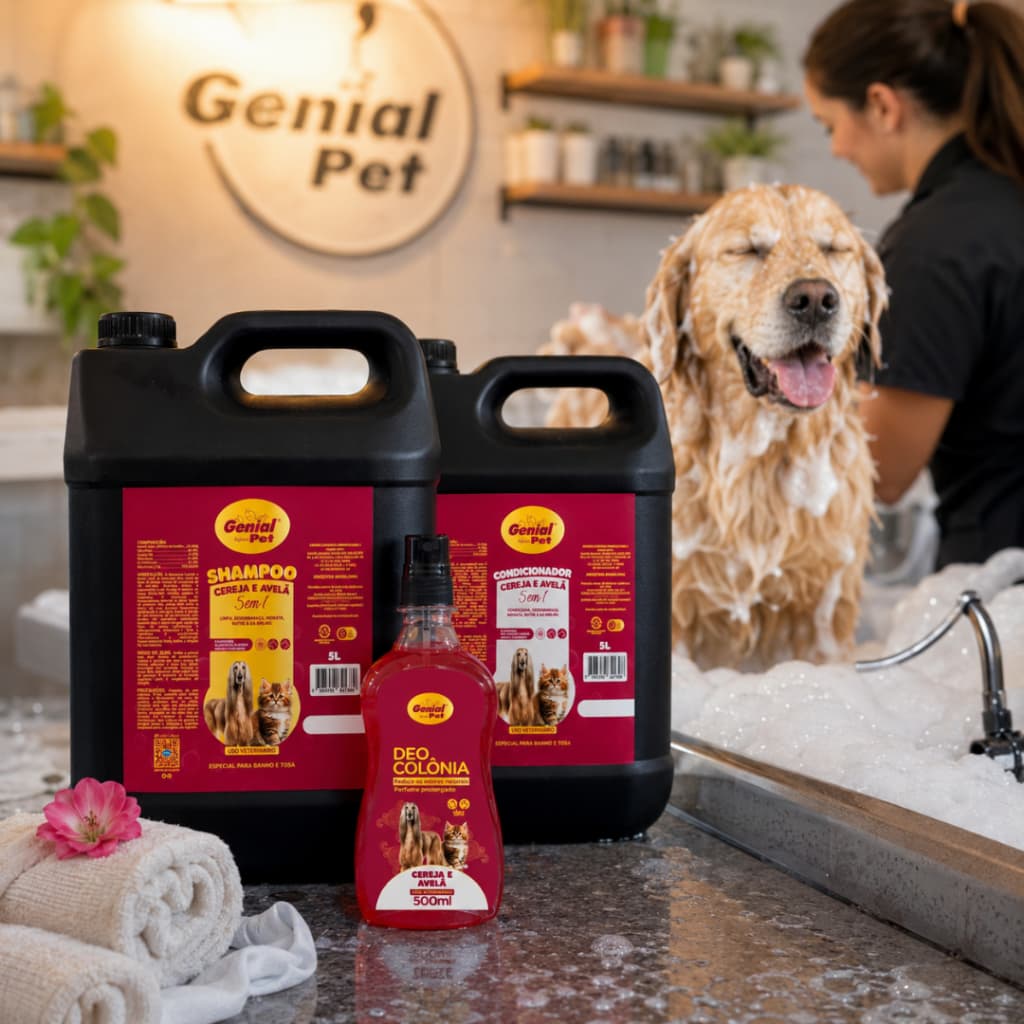 Linha 5L Shampoo 5 em 1 Condicionador Deo Colônia Cereja & Avelã Cães Gatos