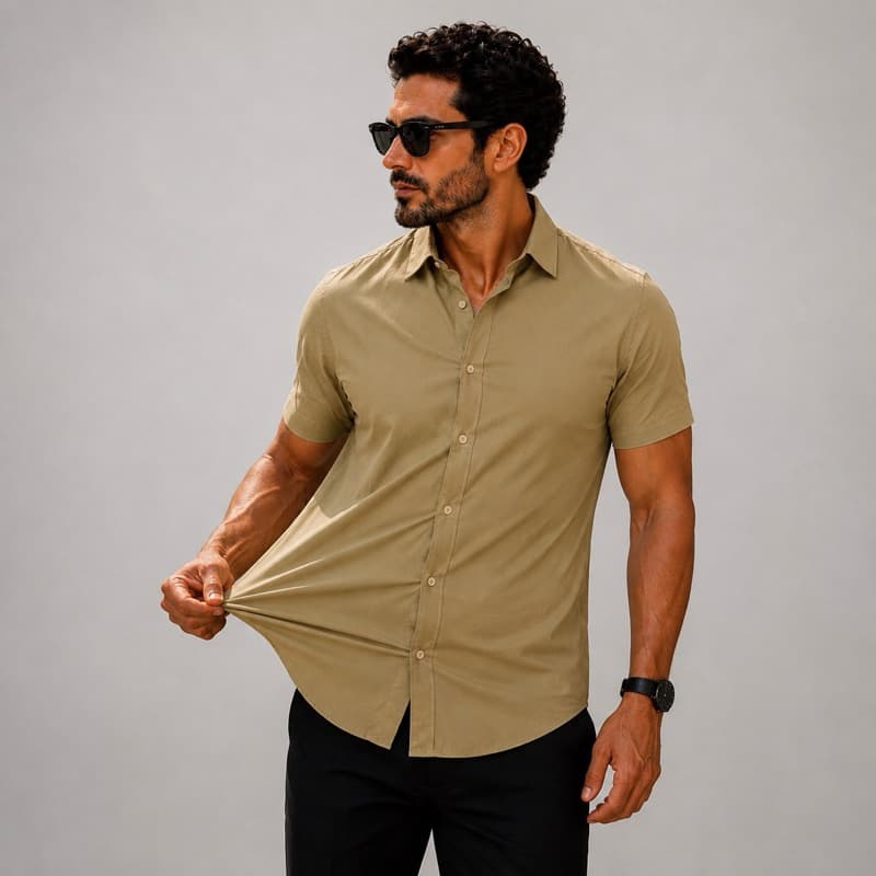 Camisa Social Slim Fit Masculina Tecnológica Algodão Com Elastano Dia dos Pais