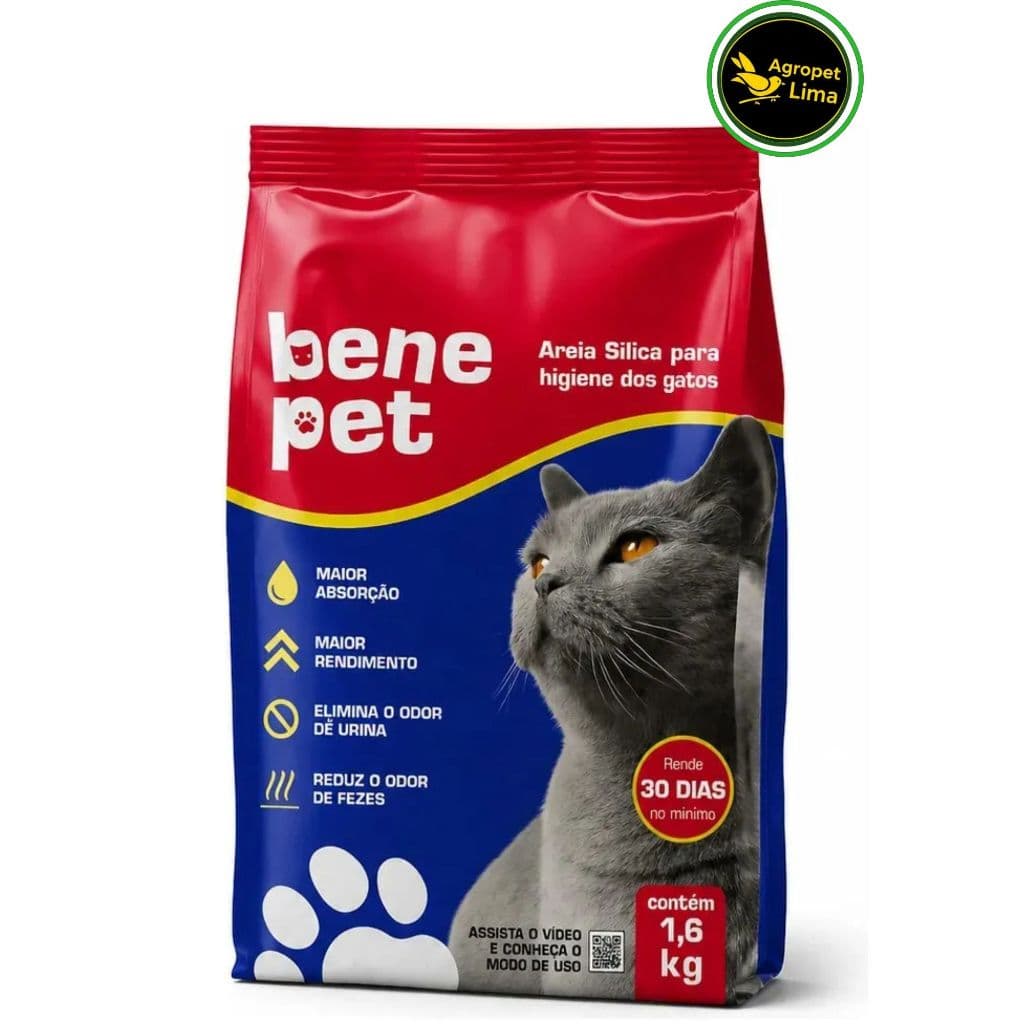 Areia Sanitaria Benepet Sílica Neutra 1.6kg Biodegradável