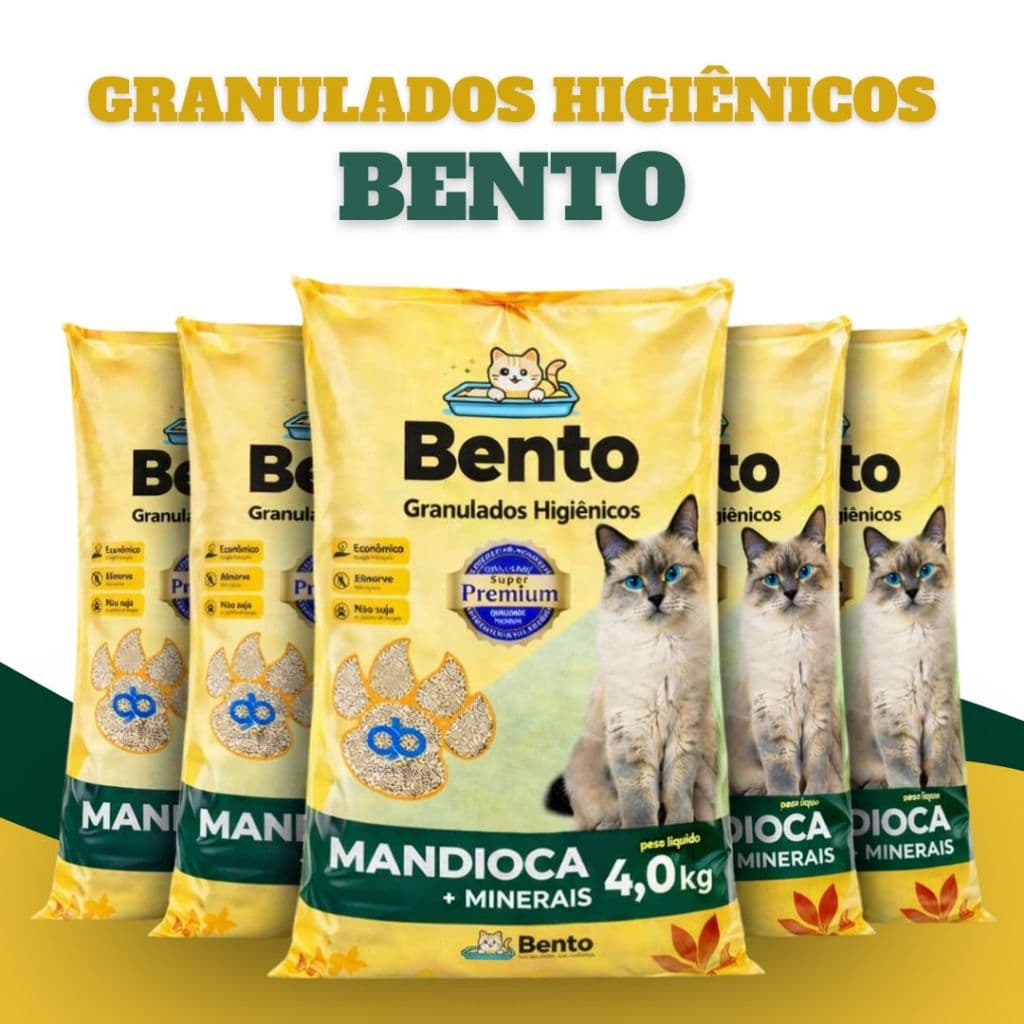 Pacote de 4kg Areia Sanitária Higiênica Bento Para Gatos Anti Odor Bentonita + Mandioca Pacote 4kg