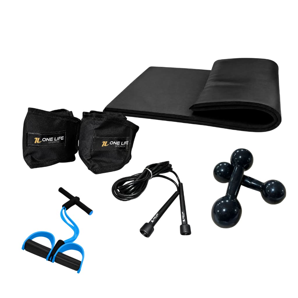 Kit Aeróbico Caneleira 3kg Halter 2kg Extensor Corda Colchonete Treino Funcional Power Fitness