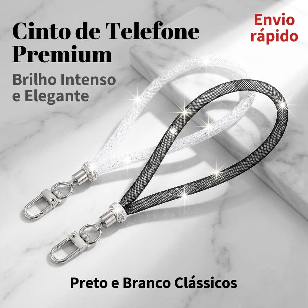 Cordinha para Celular com Cristais e Glitter, Alça para Celular Antiqueda, Pulseira Curta para Capinha e Chaveiro