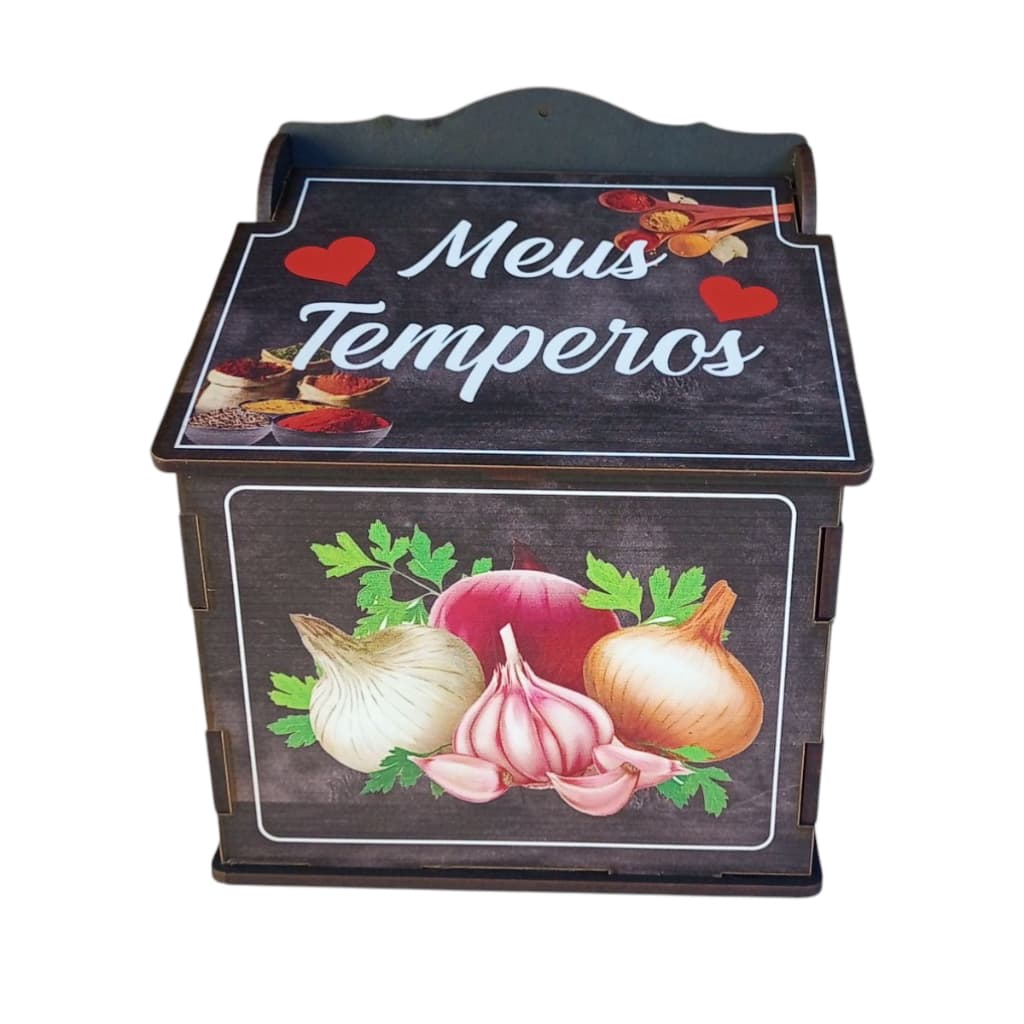 Porta Temperos MDF Caixa Organizadora De Envelopes E Saquinhos De Condimentos Decorativa Para Cozinha "Meus Temperos"