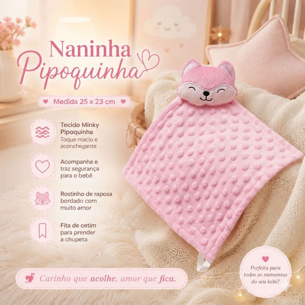 Naninha Para Bebê Menina Menino Pipoquinha Prendedor de Chupeta 25X 23 CM Infantil