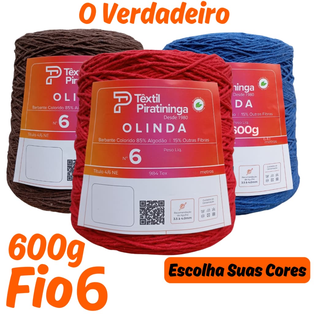 Barbante Olinda Colorido 600g 6 Fios Ideal para Crochê, Tapetes, Bolsas e Artesanato