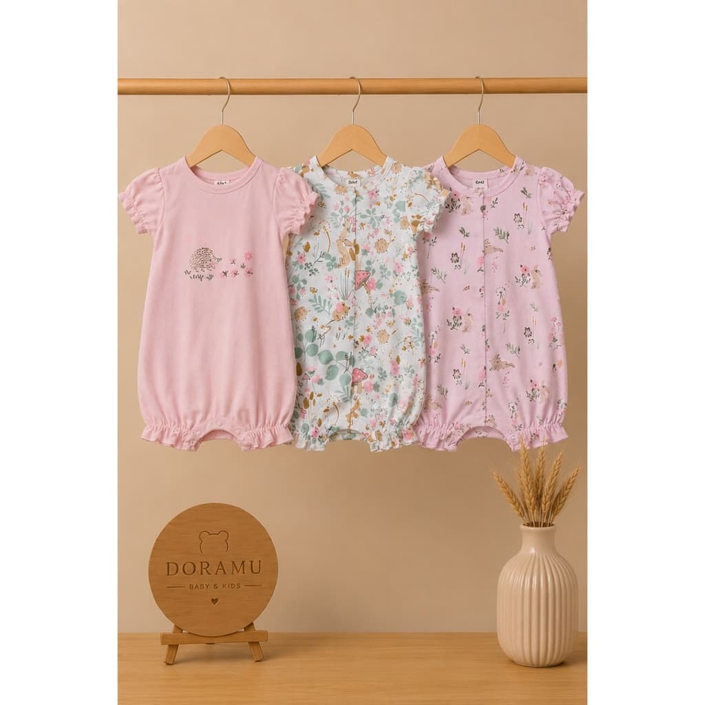 Kit Macacão bebê menina | Romper bebe menina | macaquinho infantil curto/manga curta algodão | roupa bebê | Loja Doramu