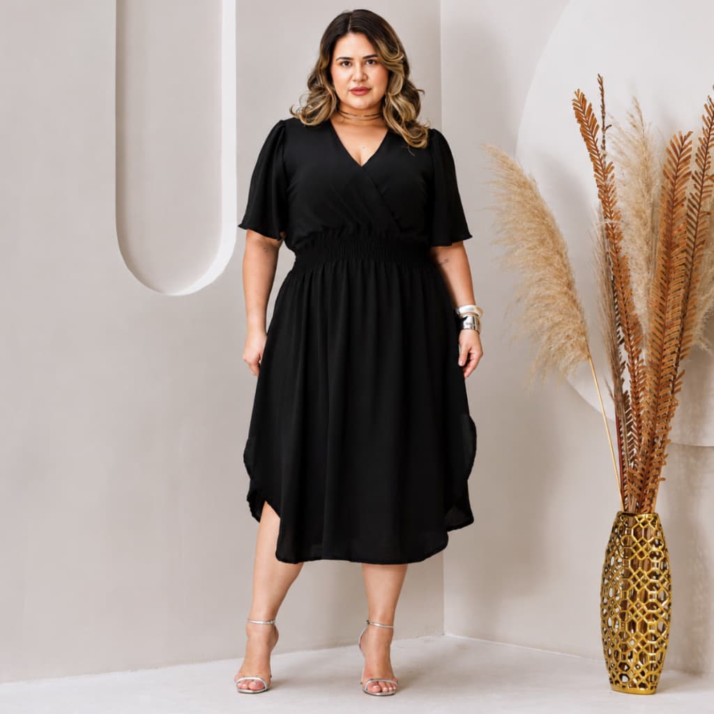 Vestido Transpassado Manga Curta Feminino Com Fenda Lateral Duna Soltinho