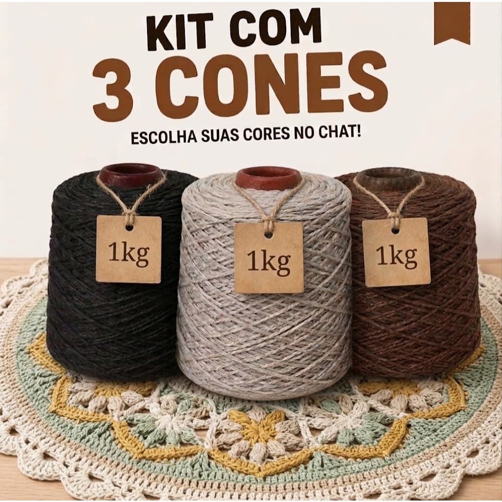 Kit 3 Linhas de Barbantes 1Kg Fio 6 ou 8 Fabricação Própria Ótima Qualidade Perfeito Para Crochê!