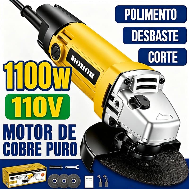 110V Esmerilhadeira Angular 1100W Lixadeira 4 em 1 Motor Turboalimentado Alta Potência para Corte Desbaste