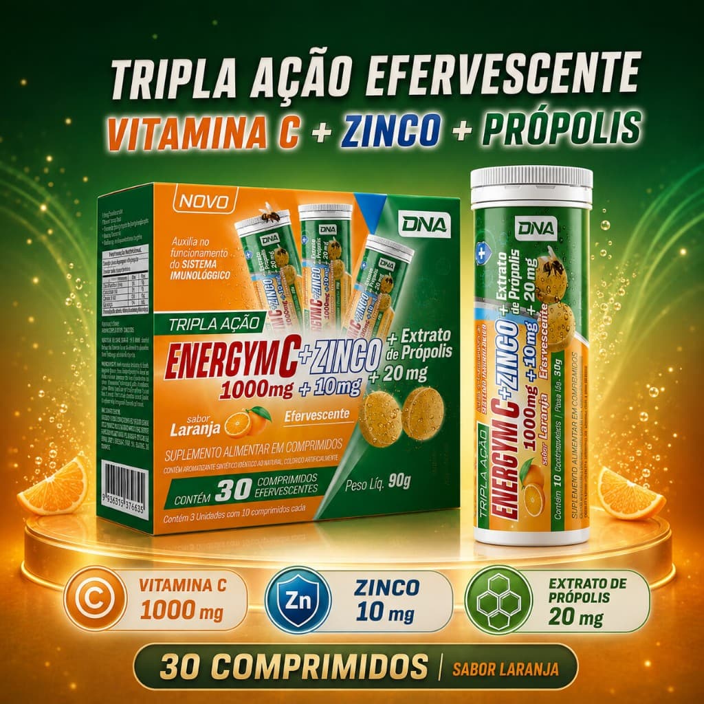 Vitamina C 1000mg Efervescente Zinco Própolis EnergyM Imunidade 30 Comprimidos - DNA Suplementos