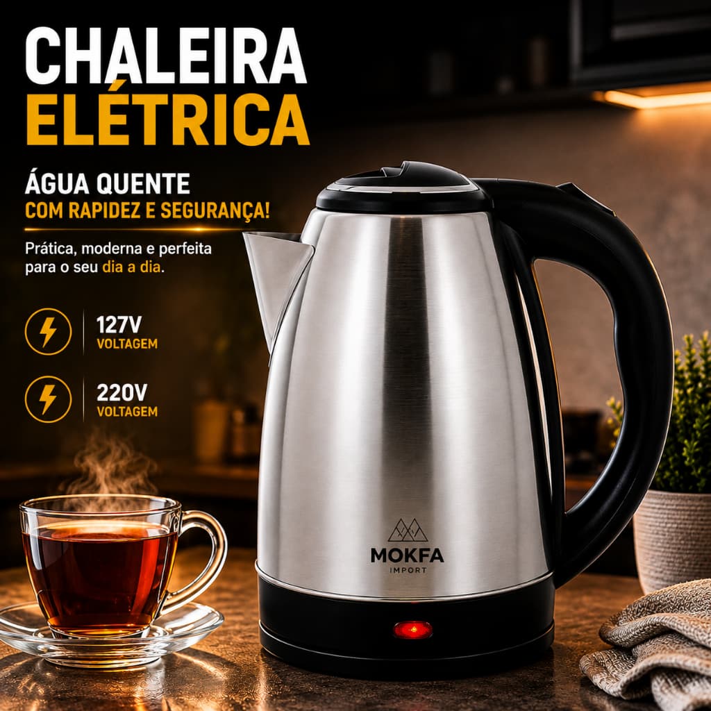 Chaleira Elétrica Inox 2L 127V/220V Térmica Jarra Cozinha Aquecimento Café Ferver Chá Água