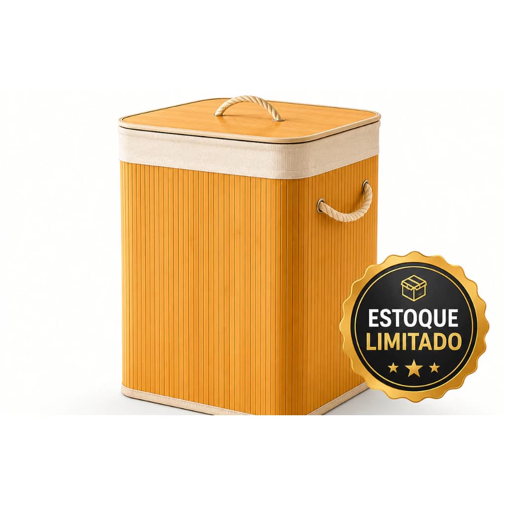 Cesto de Roupa Suja de Bambu 70L com Tampa e Alças Organizador para Lavanderia e Banheiro