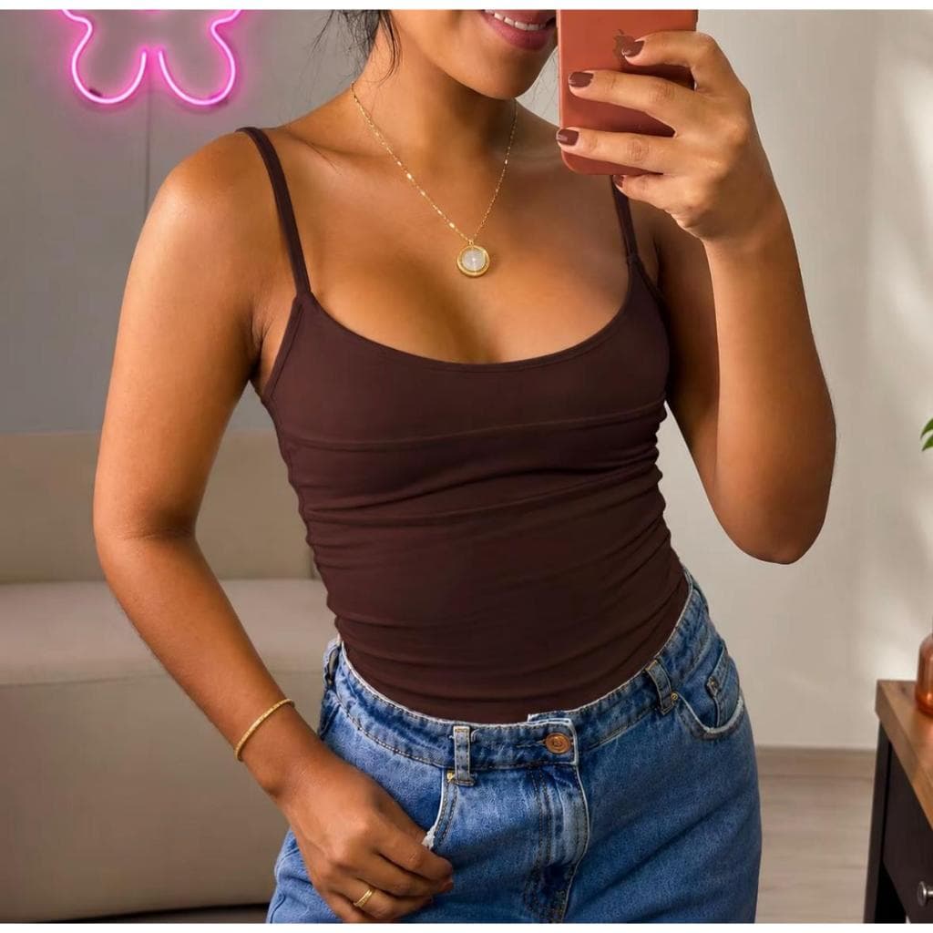 Regata Feminina Blusa Alça fina Poliamida Premium Fitness Casual com top embutido