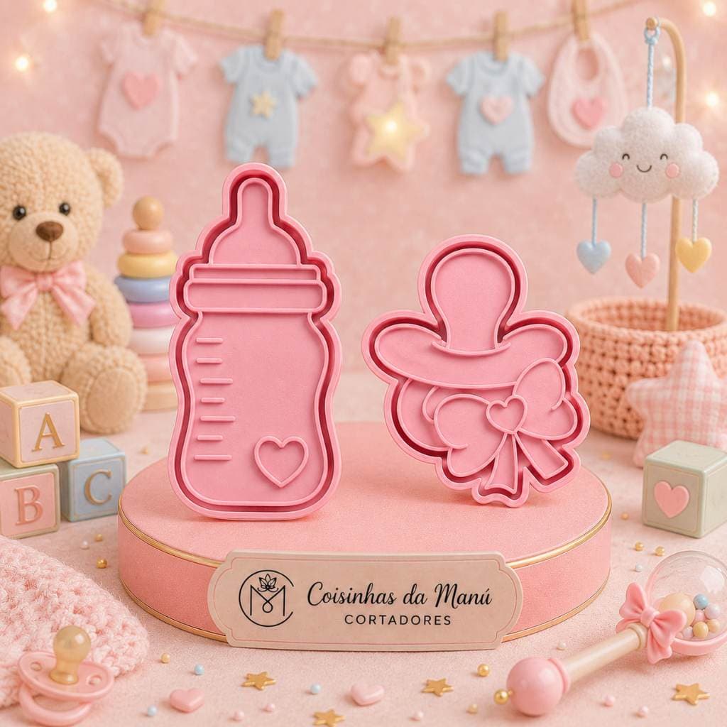 Cortador Biscoito Mamadeira Chupeta Chá de Bebê  Bolacha Carimbo Pasta Americana Biscuit Mamadeira 7cm Chupeta 6cm