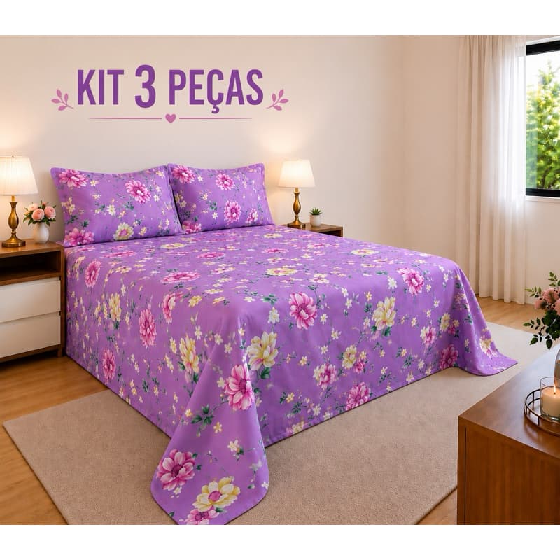 kit Jogo de lençol Cama casal e Queen toque de algodão