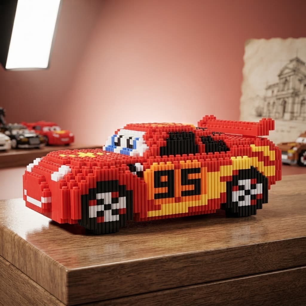 Conjunto de blocos de construção de carro relâmpago de +800 peças, carro montar, relampago mcqueen, carros, filme, lego