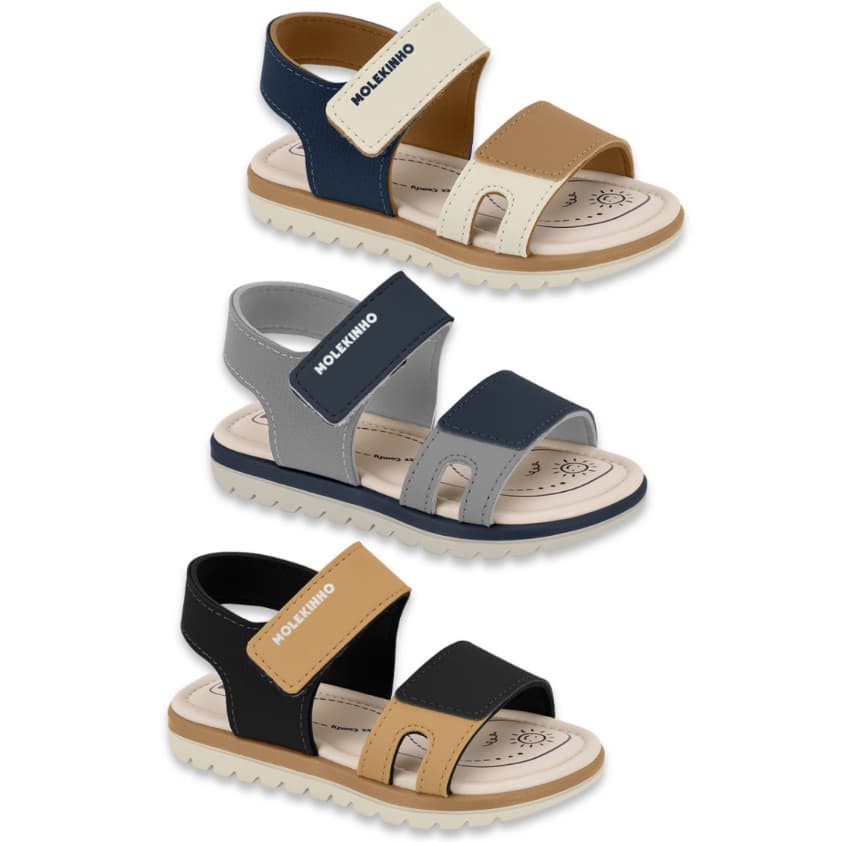 Sandália Infantil Molekinho Papete Masculino Ajustável Básica Estampas Confortável Original