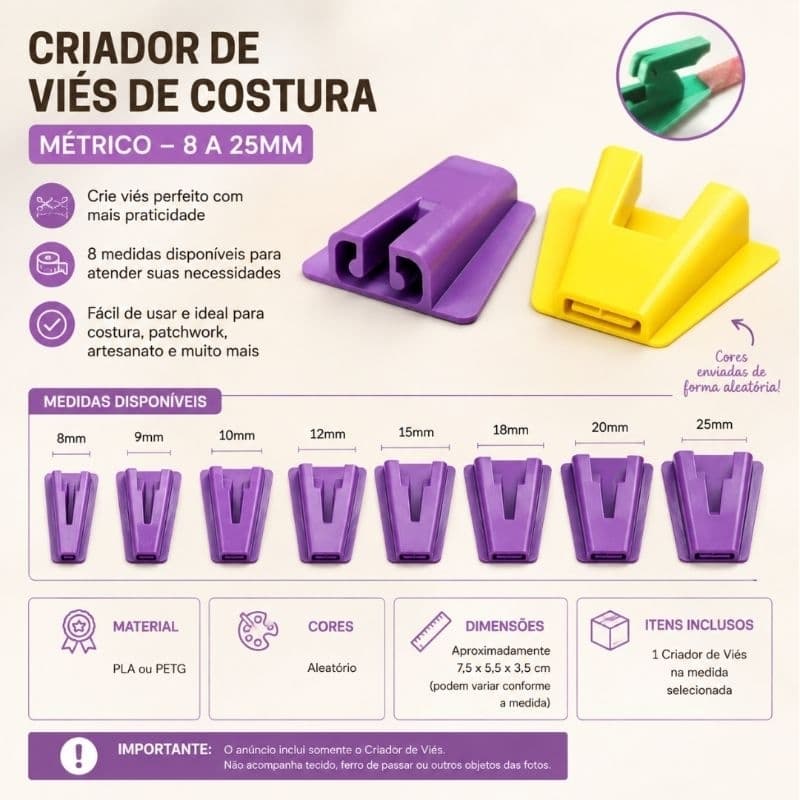 Criador de Viés Costura Manual Fazedor de Viés para Tecido 8 a 25mm Patchwork Artesanato