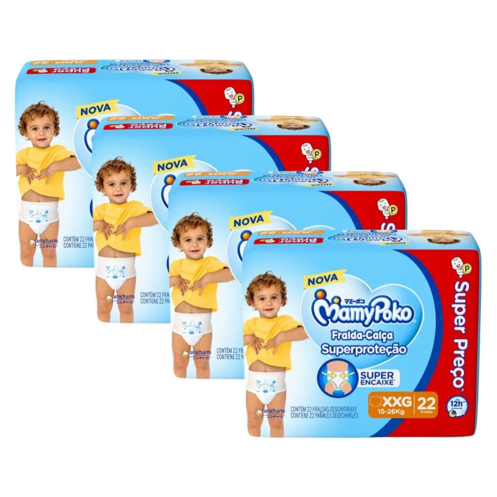 Kit 4 Fralda-Calça MamyPoko Superproteção Jumbo Descartável Infantil