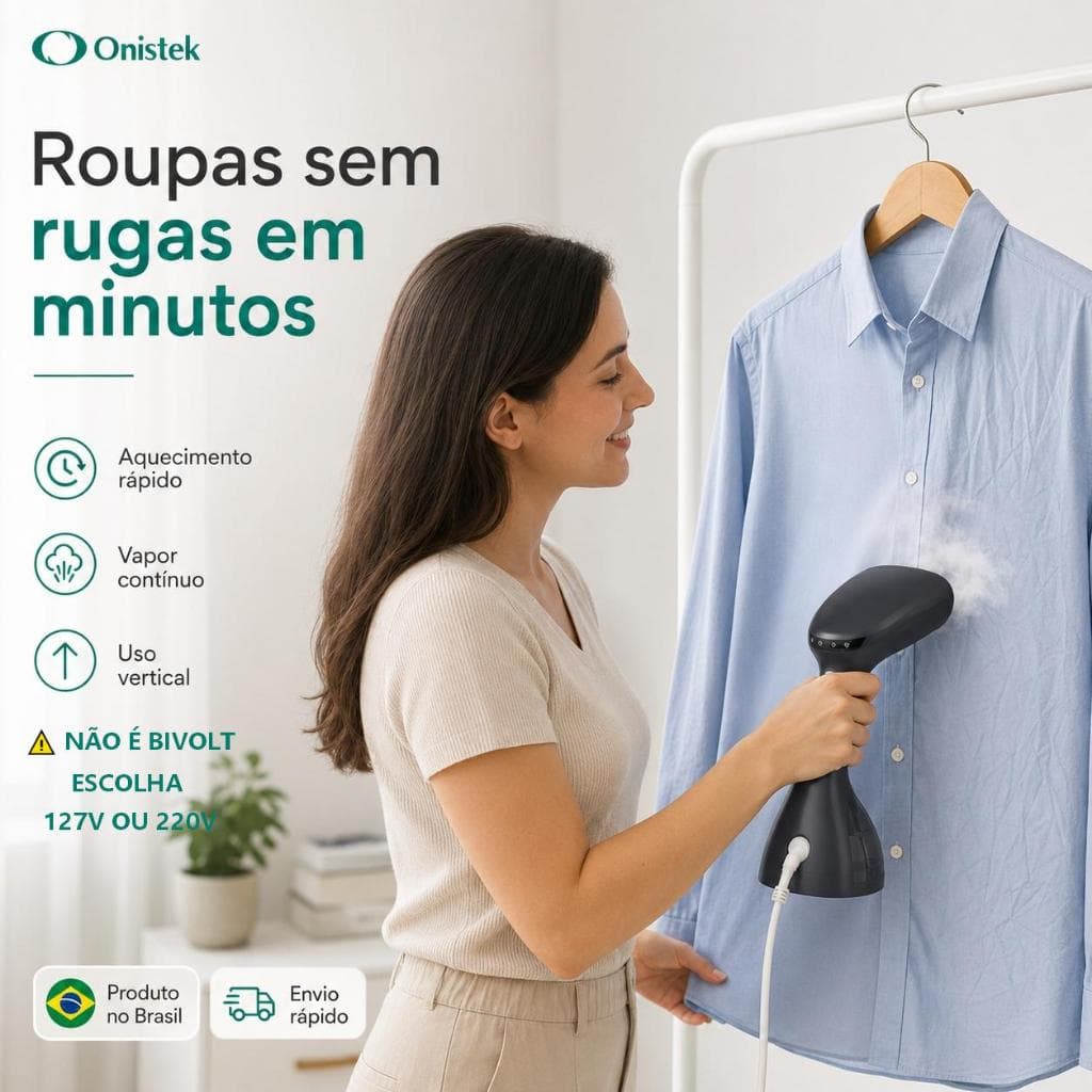 Passadeira A Vapor Onistek Portátil 1200W Para Roupas Camisas Vestidos 265ml 127V ou 220V