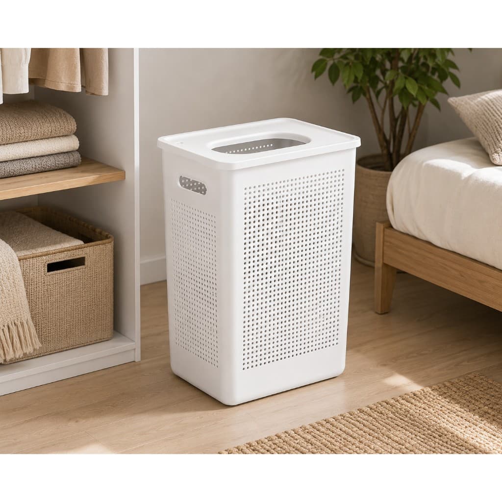 Cesto de Roupas Flow 38L com Tampa Ou Organizador para Lavanderia Banheiro e Quarto