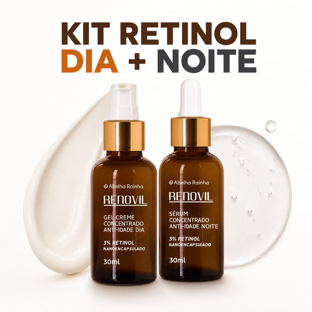 Kit Retinol Facial Dia e Noite 3% Nanoencapsulado Sérum + Gel Creme Anti-idade Rugas e Linhas 2x30ml
