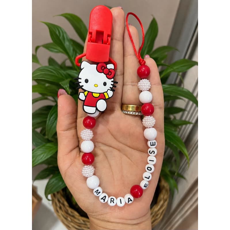 Prendedor de Chupeta Personalizado com nome | Acessório Bebê | Enxoval | Presente para bebê | Bico | Cordão Gatinha