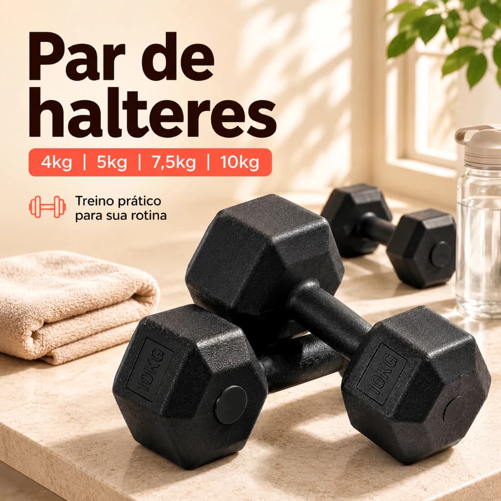 Halter Sextavado Pintado 4 a 10kg Unidade para Musculação Academia Treino em Casa Funcional