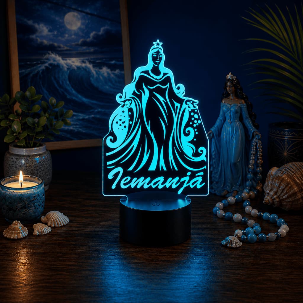Luminária Led 3D Abajur | Iemanja Umbanda Candomble 2 Presente Criativo Decoração Multicores