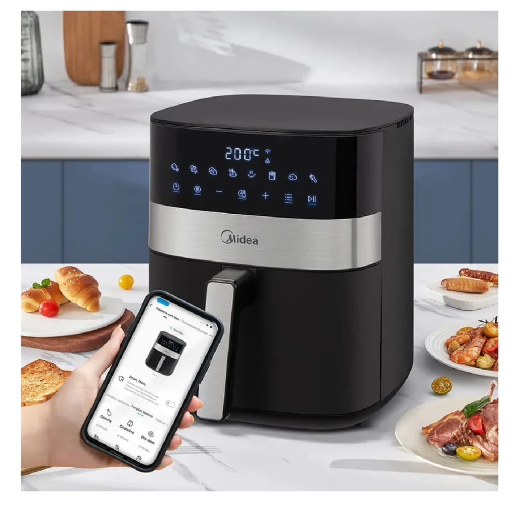 Air Fryer Midea Smart Chef Plus 6L Preta Fritadeira Elétrica Sem Óleo